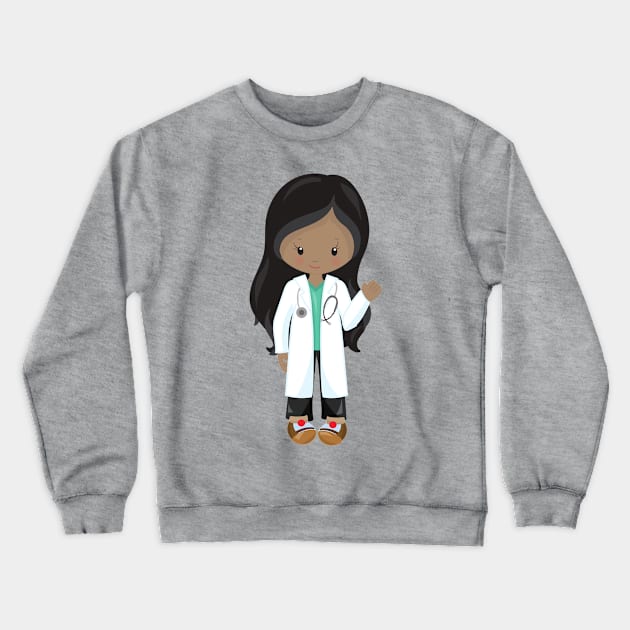 African American Girl, Doctor, Nurse, Stethoscope Crewneck Sweatshirt by Jelena Dunčević